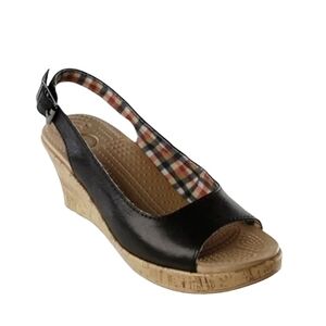 CROCS Black Leather Wedge Sandals Comfort